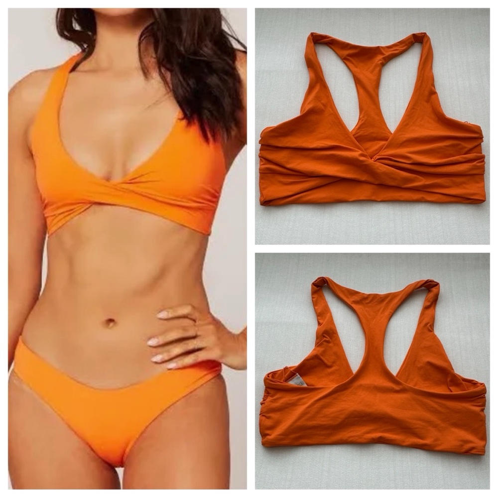 EUC L*Space Tornato Bikini Top in Tangerine, Size Large, Racerback, Twist Front